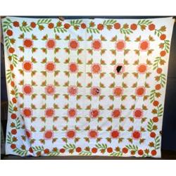 EARLY FLORAL PATCHWORK QUILT- ROUGH