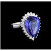 Image 1 : 11.38 ctw Tanzanite and Diamond Ring - 14KT White Gold