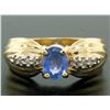 Image 2 : NEW Ribbed 14k Yellow Gold 1.10 ctw Oval Tanzanite Solitaire & Round Diamond Rin