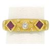 Image 2 : 14k Yellow Gold 0.55 ctw Square Blood Ruby Round Diamond Sandblasted Band Ring