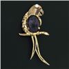 Image 2 : Antique German Vermeil Gold Over Silver Amethyst Textured Parrot Bird Brooch Pin