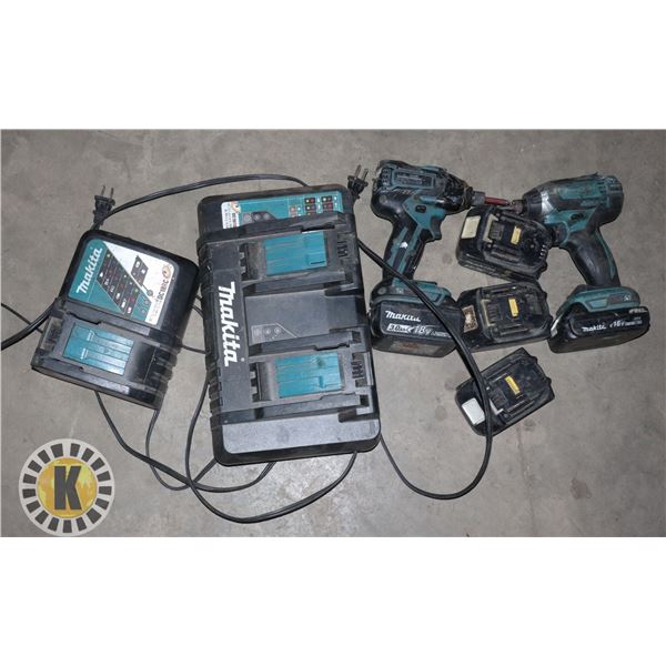 MAKITA CORDLESS DRILL SET WITH CHARGERS AND