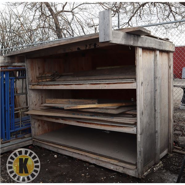 WOOD STORAGE SHED FULL OF ASSORTED USABLE WOOD