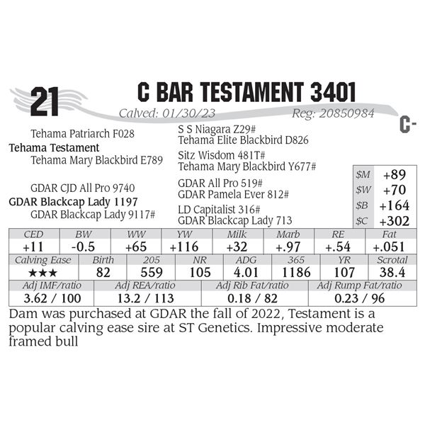 C Bar Testament 3401