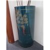 Image 2 : Qty 2 Decorative Cylinder Vases w/ Asian Motif (1 Hand-Painted) 16" & 12"H & Arrangement