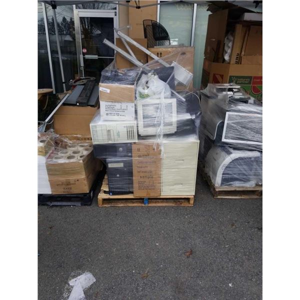 PALLET OF COMPUTERS, WIRE MESH ORGANIZERS, PHONE SYSTEM