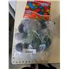 Image 2 : WOOD TRAIN SET, BUILDING BLOCKS, AND NEW STUFFED ANIMAL