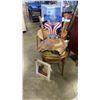 Image 1 : VINTAGE WIND IN THE WILLOWS BENTWOOD CHAIR BURL CLOCK  AND BLACK CAT PRINT