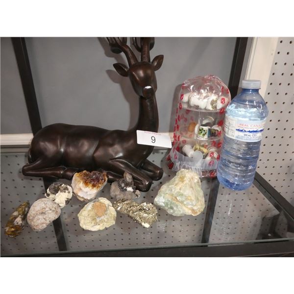 home decor: deer, thimbles, rocks