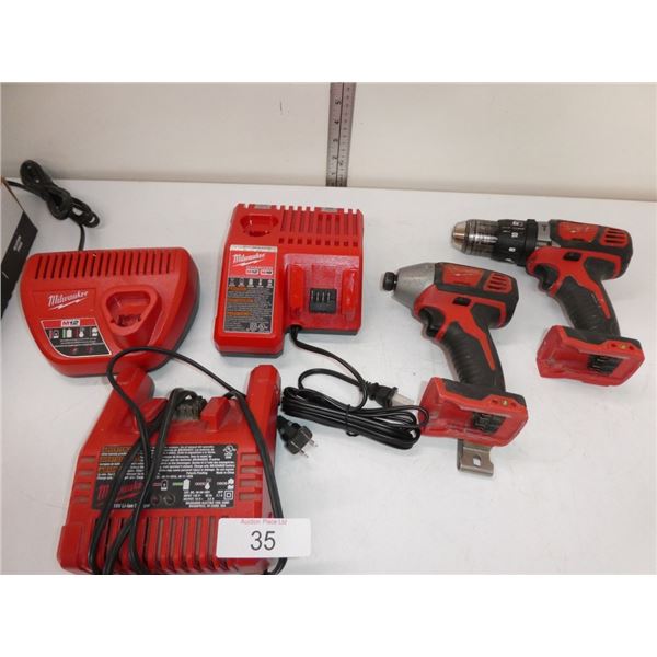 Milwaukee drills w/ battery chargers no batteries