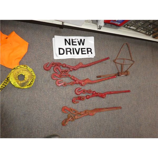chain boomers, caution tape, new driver signs