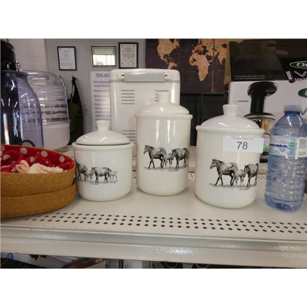 horse print "young and restless" glass canisters