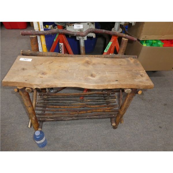 wooden bench made from willow