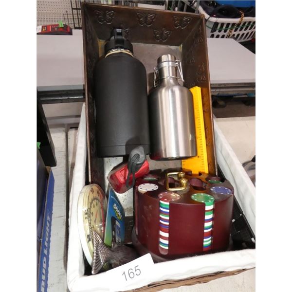 poker chips, thermometer, jugs