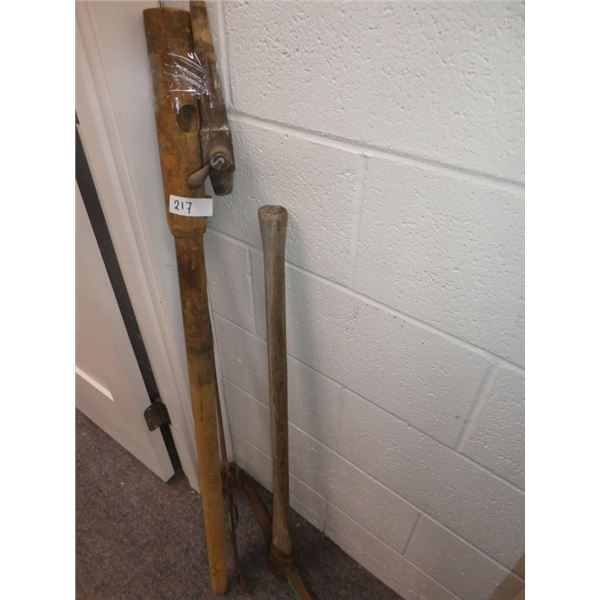 vintage beam scale.vintage wooden spidget.pick axe