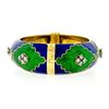 Image 4 : Vintage 18k Gold 2.64 ctw Diamond Green & Blue Enamel Wide Open Bangle Bracelet