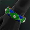 Image 8 : Vintage 18k Gold 2.64 ctw Diamond Green & Blue Enamel Wide Open Bangle Bracelet