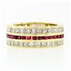 Image 4 : Vintage 18k Gold Channel Round Ruby Princess Cut Diamond Wide Eternity Band Ring