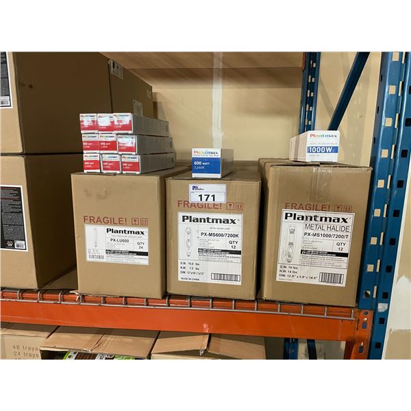 6 BOXES OF ASSORTED PLANTMAX LAMP INCLUDING: 2 BOXES OF PC-LU600 HIGH PRESSURE SODIUM LAMP,