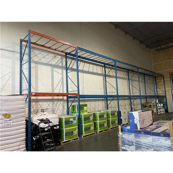 **5 BAYS OF BLUE 19' TALL  12' CROSSBAR 42" DEPTH ADJUSTABLE INDUSTRIAL PALLET RACKING WITH MESH