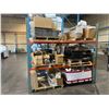 Image 1 : ** SINGLE BAY OF 103"H 8' CROSSBAR PALLET RACKING WITH PALLETS OF ASSORTED BOXES, CABLES,