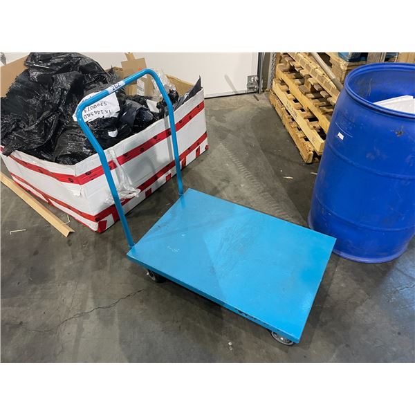 BLUE METAL MOBILE PRODUCT CART & 3 STEP FOLDING STOOL