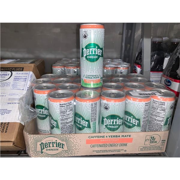 CASE LOT Perrier Energize Caffeine & Yerba Mate Grapefruit Flavor Caffeinated Energy Drink 24 x 330m