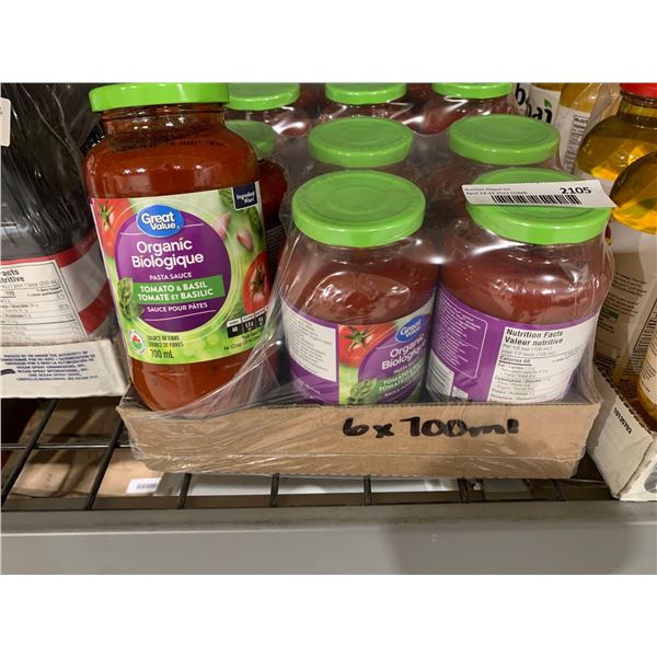 CASE LOT Great Value Organic Pasta Sauce Tomato & Basil 6x700ml