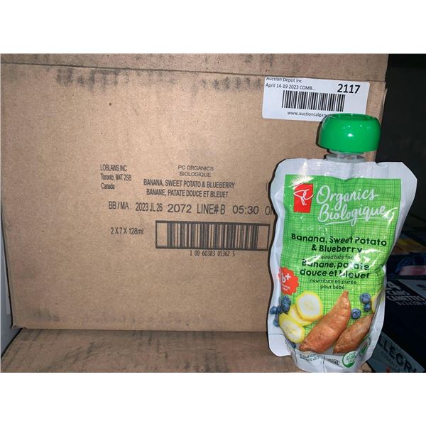 CASE LOT PC Organics Banana. Sweet Potato & Blueberry Baby Food 14 x 128ml