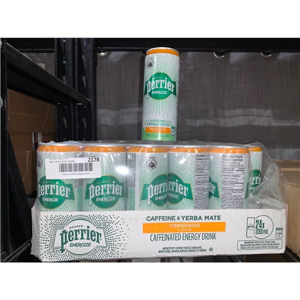 CASE LOT Perrier Caffeine & Yerba Mate Tangerine Flavor Caffeinated Energy Drink 24 x 300ml