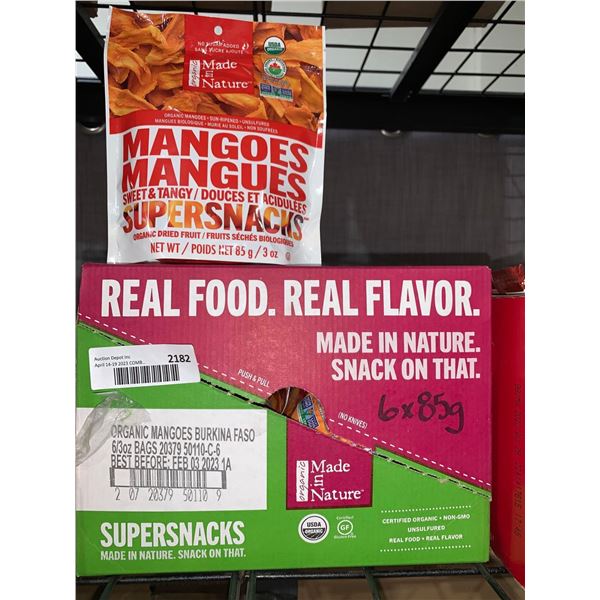 CASE LOT Made iin Nature Organic Mango Sweet & Tangy Super Snack Dried Fruit 6 x 85g