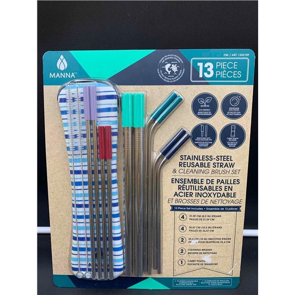Manna 13pc Stainless Steel Reusable Straw & Cleaning Brush Set