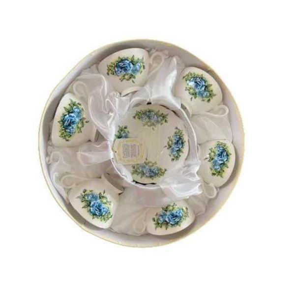 Adeline Fine Bone China England Design Round Box Set 6 Cups and 6 Saucer