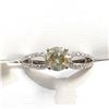 Image 1 : 14K White Gold Yellowish Green Diamond (1.15Ct, I2) Diamonds (.40Ct, I1-I3, G-H) Ring (~Size 6)(Ring