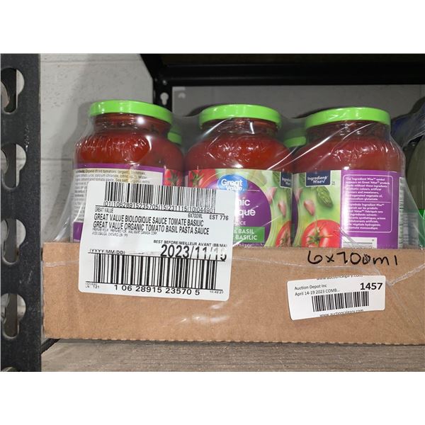 Great Value Biologic Tomato Basil Pasta Sauce 6 x 700ml