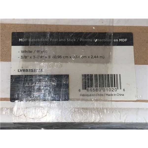 MDF Baseboard Peel & Stick White 3/8" x 3 7/8" x 8' Lot of 5