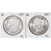 Image 1 : Lot of (2) 1887 $1 Morgan Silver Dollar Coins Proof Like