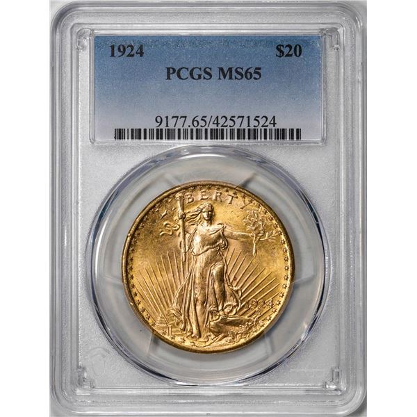 1924 $20 St. Gaudens Double Eagle Gold Coin PCGS MS65