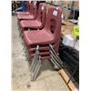 Image 2 : STACK OF 4 BURGUNDY METAL FRAMED PLASTIC STACKING CHILDRENS CHAIRS