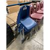 Image 3 : STACK OF 6 BLUE METAL FRAMED PLASTIC STACKING CHILDRENS CHAIRS