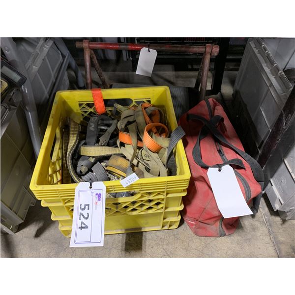 YELLOW CRATE OF STRAPES AND ONE FIRST AID BOX