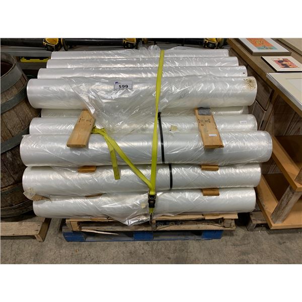 PALLET OF APPROX 25 ROLLS OF INDUSTRIAL USE TRANSPARENT PLASTIC