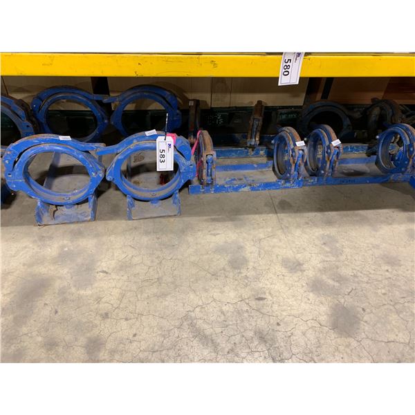 VARIOUS SIZE OF ASSORTED BLUE ATTACHED PAIR OF PIPE CLAMPS