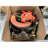 Image 1 : BOX OF ASSORTED FIBERGLASS TAPE MEASURES, DEPTH FINDER FISH TAPES, BEAM LEVELS & MORE