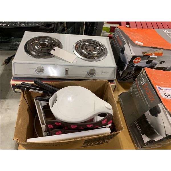 ASSORTED KITCHEN ITEMS: STARBASIX NON-STICK ALUMINIUM COOKWARE SETS, SUPERIOR STOVE BURNER AND