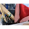 Image 2 : PALLET CRATE OF ASSORTED YARD TOOLS & RUG