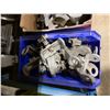 Image 2 : 2 LARGE MULTI PIPE CLAMPS, BLUE BIN OF MINI ELECTROFUSION CLAMPS & BOX OF CLAMP ATTACHMENTS