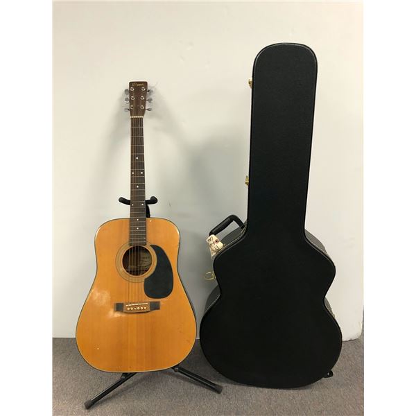 Denver 6 string acoustic guitar w/ hard case - neck chipped (FLOOR STAND NOT INCLUDED)