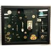 Image 2 : Set of 2 framed glass wall-hangings w/ military pins & collectibles - frame approx. 20in x 16in each