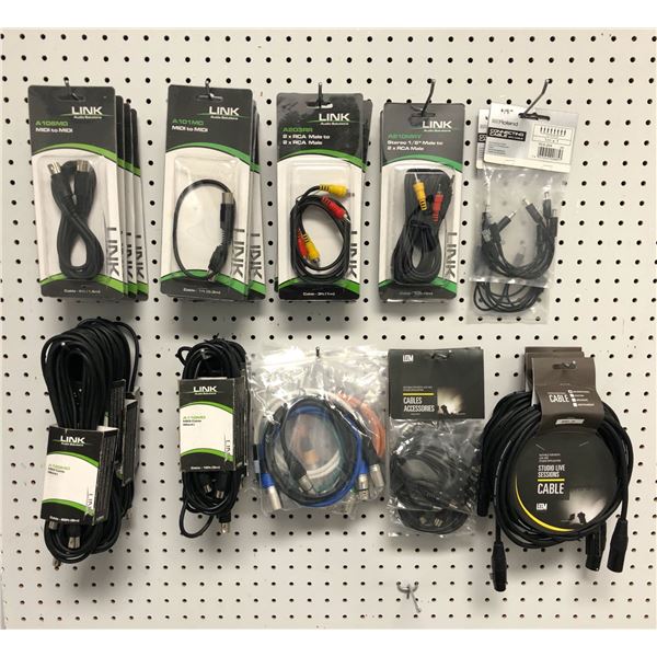 Large group of assorted audio cables - includes MIDI to MIDI/ 2x RCA MALE to RCA MALE/ MIDI cables/